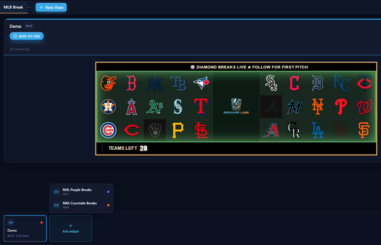 The Add widget popover on the strip