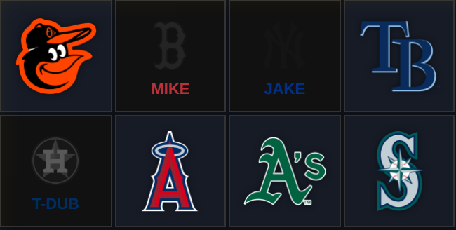 Close-up: buyer names set beneath the team logos on claimed cards