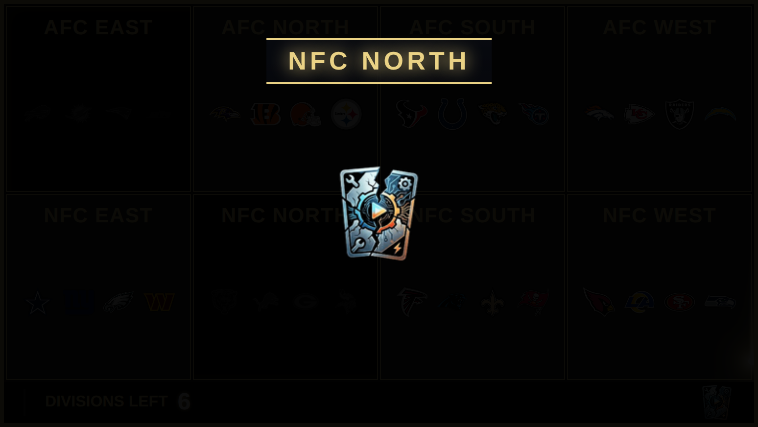The divisional takeover — the breaker's logo heroed, NFC NORTH captioning it