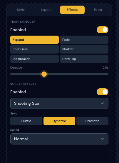 Effects tab with takeover and border options