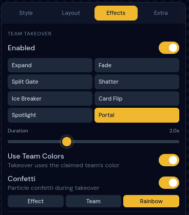 Effects tab with new animations and confetti