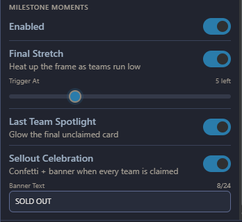 The Milestone Moments controls in the Effects tab