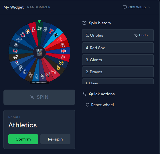 Command Center showing wheel + Confirm button